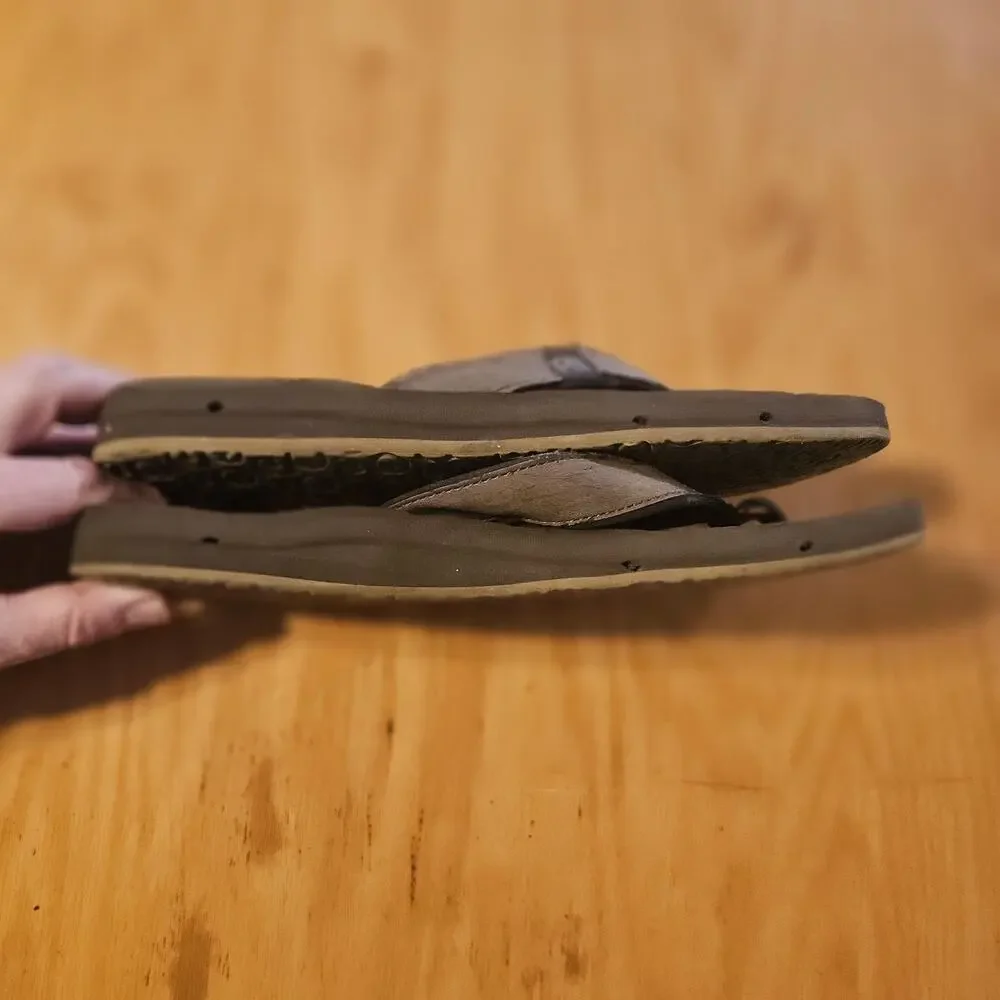 Spenco Yumi Leather Flip Flop Sandals Mens Size 13 Gray Orthotic Arch‎ Support